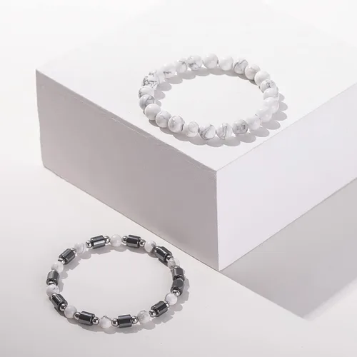 Vista 3 de Lynnaneo Juego de pulseras de cuentas para hombre de 0.315 in y 0.157 in de piedras preciosas curativas trenzadas con dije de circonita cúbica