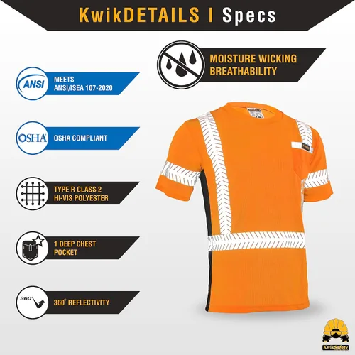 Vista 6 de KwikSafety - Charlotte, NC - Camisa de seguridad de manga corta para hombre renacentista [cinta reflectante de espina de pescado] Clase 2 ANSI OSHA
