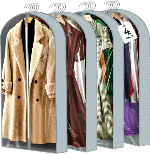 Vista 32 de 6 bolsas de ropa de 40 pulgadas para colgar ropa, bolsas transparentes para almacenamiento de ropa, bolsas de ropa para fundas de viaje
