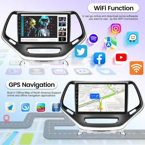 Vista 7 de [8 Core 4+64G] Radio de coche para Jeep Cherokee 2013-2018 con Carplay inalámbrico y Android Auto - Pantalla táctil IPS de 10 pulgadas Android