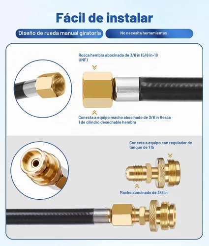Vista 5 de WADEO Manguera de conexión rápida de propano de 12 pies para RV a parrilla de gas, accesorios de conexión rápida de propano para botella desechable