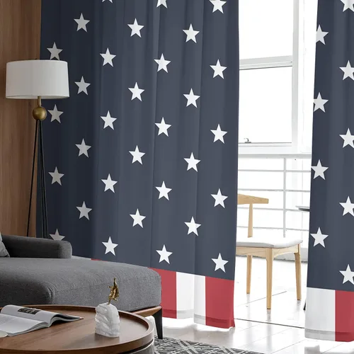 Vista 4 de Cortinas traslúcidas para el Día de la Independencia para el 4 de julio, juego de 2 paneles de 63 pulgadas de largo, con diseño de bandera