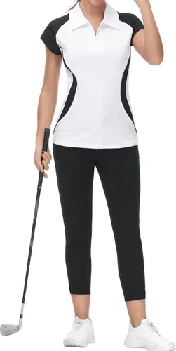 Vista 2 de JACK SMITH Camisa de golf de manga corta para mujer, que absorbe la humedad, camiseta polo deportiva con cremallera, protección solar, tallas S-XXL