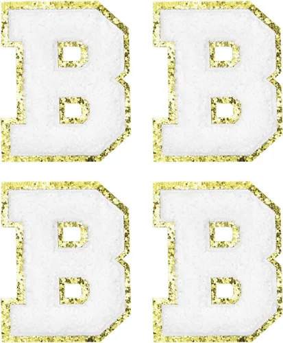 Vista 23 de MECCANIXITY 4 parches de letras de felpilla termo-adhesivas con letras del alfabeto blanco, S de 3 pulgadas de altura para ropa, zapatos, sombreros