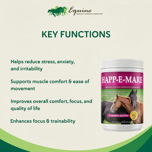Vista 5 de HAPP-E-MARE Suplemento calmante equino para yeguas, apoya el comportamiento equilibrado, el estado de ánimo y la función muscular, polvo de hierbas