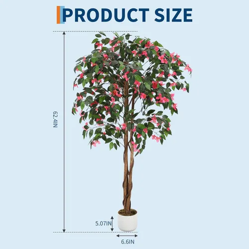 Vista 3 de GarveeHome Árbol de buganvilla artificial de 5 pies, planta de buganvilla de seda sintética con maceta, decoración interior y exterior, planta