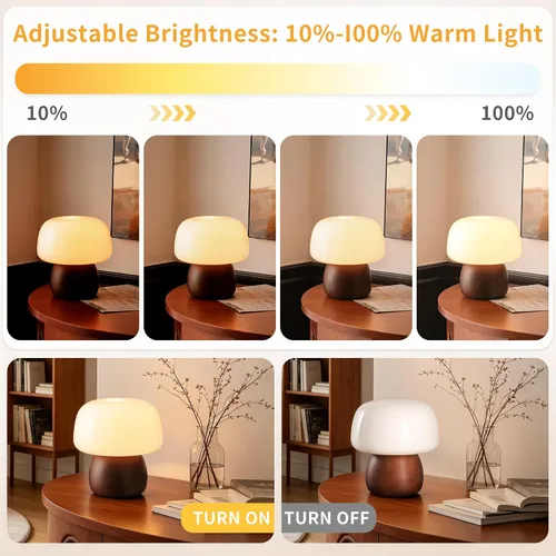 Vista 3 de Mid Century Modern Table Lamps for Bedroom Milky White Glass Mushroom Lamp