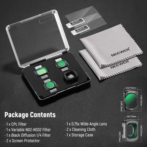 Vista 9 de NEEWER Juego de filtros ND compatibles con DJI Osmo Pocket 3 Creator Combo Accesorios, lente gran angular + ND2-32 variable + CPL + filtro