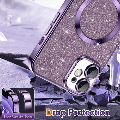 Vista 4 de Hython para iPhone 12 Funda con chispas brillantes, fundas transparentes magnéticas con protector de lente de cámara [Compatible con MagSafe]