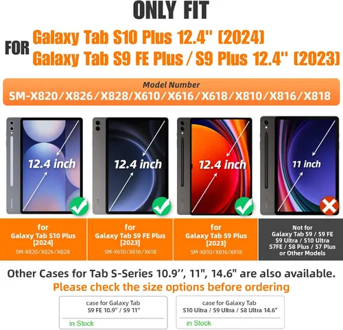 Vista 2 de SEYMAC stock Funda para tableta Samsung Galaxy Tab S10 Plus/S9 FE Plus/S9+ 5G de 12.4 pulgadas con protector de pantalla y soporte para lápiz