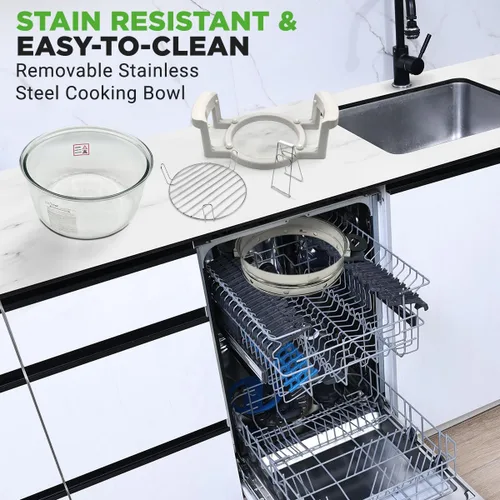 Vista 4 de NutriChef AZPKAIRFR48 - Freidora de aire para encimera de horno halógeno, cocina de convección infrarroja de 1200 W 13 cuartos de galón con cuenco