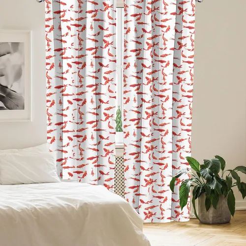 Vista 4 de Ambesonne Koi Fish - Cortinas para ventana, diseño gráfico de jardín de agua tranquila y exótica japonesa oriental, diseño gráfico de jardín de agua
