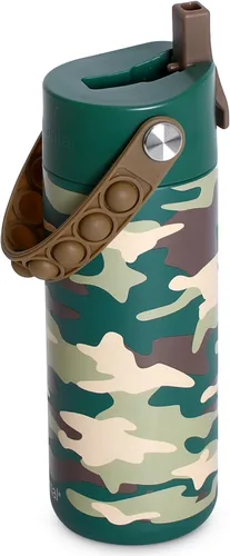 Vista 36 de Elemental Botella de agua aislada para niños, botella de agua de acero inoxidable con tapa de popote y asa Pop-it, botellas de agua a prueba