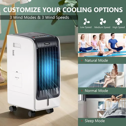 Vista 2 de COSTWAY Enfriador de aire evaporativo portátil para habitación, incluye control remoto, 2 paquetes de hielo, ventilador portátil sin aspas con 3