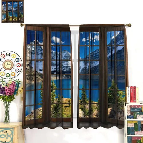 Vista 20 de Cortinas de paisaje, ventana 3D, primavera, bosque, vida silvestre, paisajes de naturaleza, dormitorio, sala de estar, cortinas térmicas opacas de 2