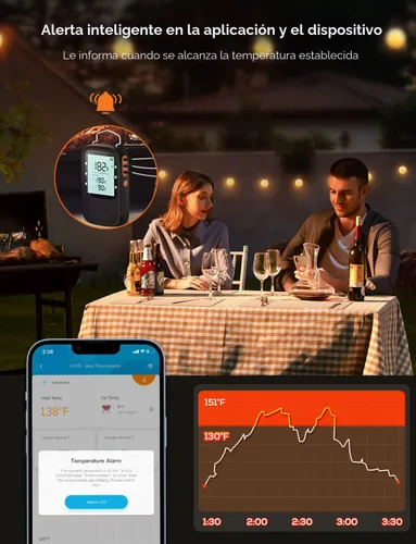 Vista 5 de Govee Termómetro Bluetooth para carne, termómetro inalámbrico de carne para horno ahumador, termómetro digital para parrilla con 2 sondas, modo