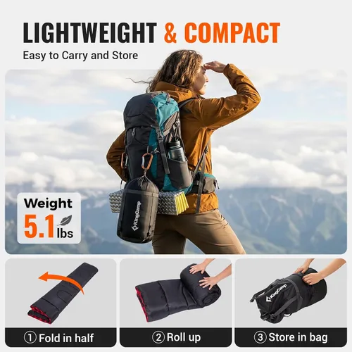 Vista 6 de KingCamp Sleeping Bag for Adults, Cold Weather & Warm XL Big and Tall Flannel Sleeping Bags with Compression Sack Portable Waterproof Essentials