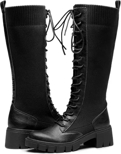 Vista 7 de Jeossy Botas altas hasta la rodilla para mujer 9603 Botas de tacón grueso con plataforma para mujer