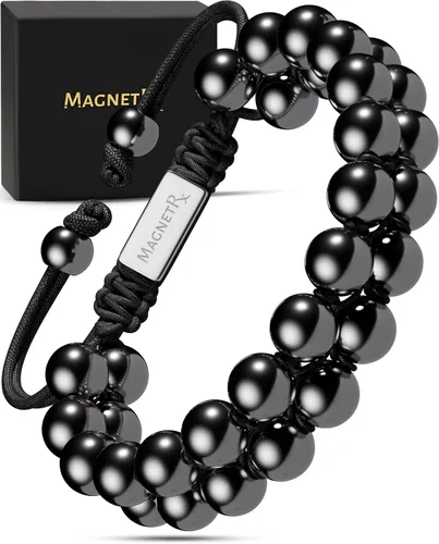 Vista 16 de MagnetRX® Pulsera de hematita y amatista, pulseras magnéticas de hematita de máxima fuerza, pulseras de cuentas moradas con cristales de amatista
