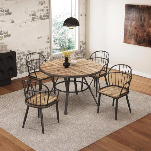 Vista 4 de Dining Chairs and Table & Chair Sets - 2-Pack Modern Wood Seat Metal Leg Side Chairs for Kitchen, Dining Room, and Home Office Seating,Black