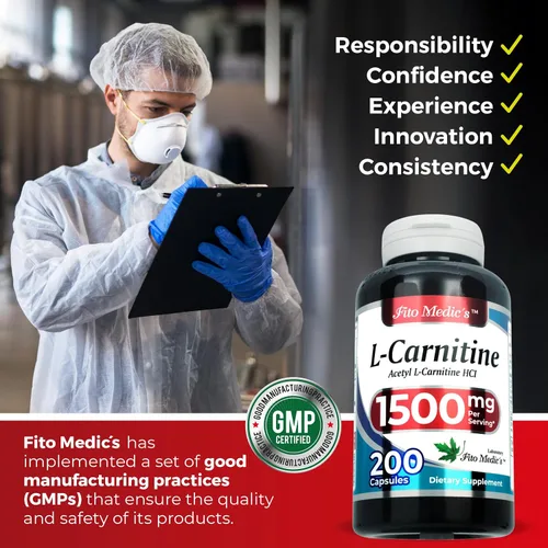 Vista 5 de FITO MEDIC'S Suplemento de L-carnitina de laboratorio, fórmula de acetil L-carnitina, 200 cápsulas