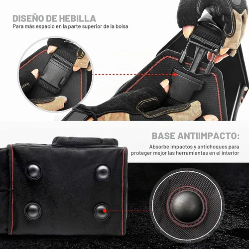 Vista 4 de Bolsa de herramientas Hautmec Tool Tote Pro para electricista, bolsa de herramientas de 18 bolsillos, parte superior abierta, con correa de hombro