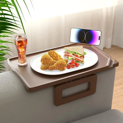 Vista 15 de Smatdecis Bandeja de brazo para sofá, mesa de clip para brazos, mesa de bandeja para reposabrazos adecuada para bebidas caseras, comida rápida, Negro