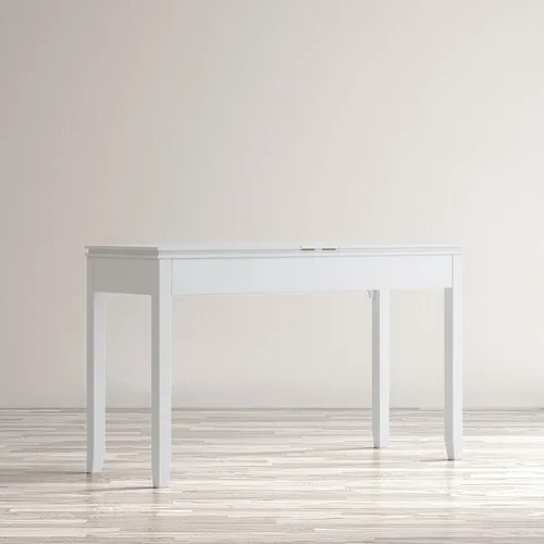 Vista 2 de Jofran Mid-Century - Escritorio moderno de madera de acacia con 3 cajones y puerto de carga USB, escritorio de computadora de 48 pulgadas para Blanc