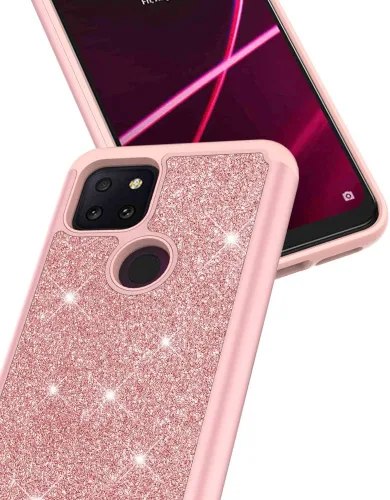 Vista 4 de Funda protectora para T-Mobile Revvl 5G con protector de pantalla y protector de pantalla brillante de goma con diamantes brillantes para niñas