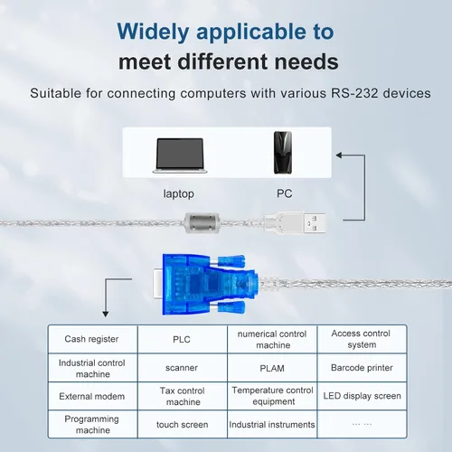 Vista 4 de Cable USB a serie RS232 (5.9 pies) Conector DB9 RS232 puerto serie hembra adaptador industrial compatible con Windows Series/Linux/MacOSX