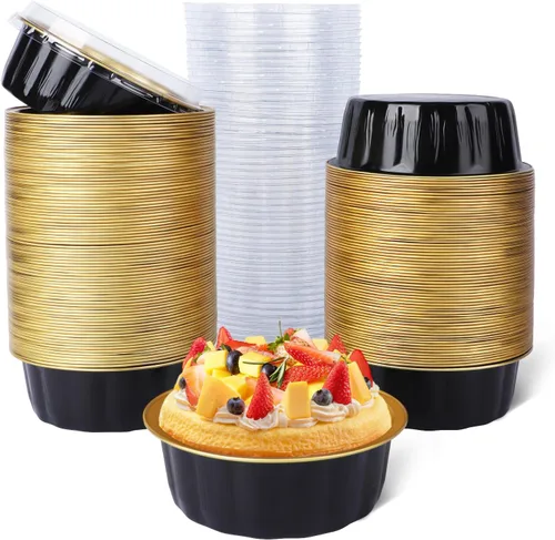 Vista 73 de Beasea Disposable Ramekins with Lids, 50 Pack 8oz 235ml Aluminum Foil Baking Cups with Lids, Aluminum Creme Brulee Ramekins Muffin Cupcake Pudding