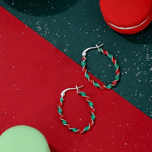 Vista 4 de Aretes de aro esmaltados, aretes de aro ovalados chapados en plata para mujer, joyería de moda