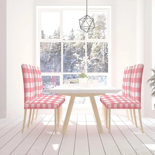 Vista 7 de Whaline Fundas para sillas a cuadros de búfalo, fundas para sillas de color rosa y blanco, protector de asiento elástico extraíble para el día