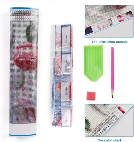 Vista 3 de Koikify Diamond Art - Kit de pintura de diamantes para adultos, diseño de rosas rosadas, manualidades para decoración de pared del hogar y regalo