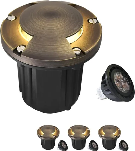 Vista 29 de MALORY Luces de Paisaje de Bajo Voltaje, (4.6''A) Cubierta Superior de Latón 12V Luces Empotradas en el Suelo para Exteriores, Iluminación LED