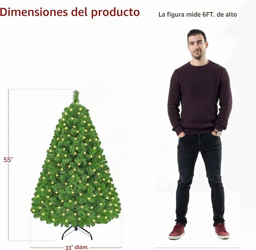 Vista 3 de Yaheetech Árbol de Navidad artificial preiluminado de 4.5 pies con luces blancas cálidas incandescentes, árbol de Navidad preiluminado completo