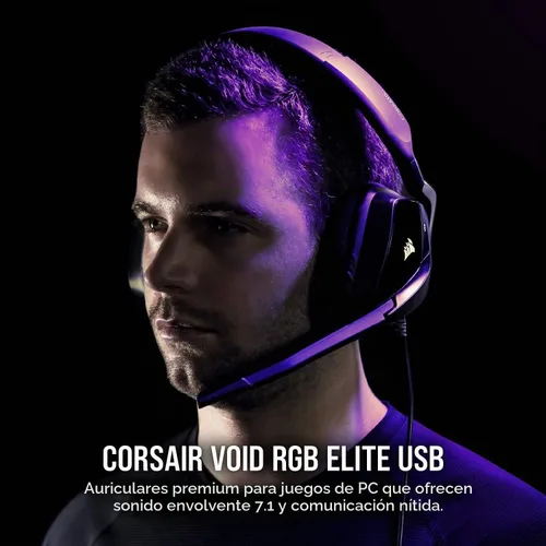 Vista 2 de Auriculares Corsair Void RGB Elite USB Premium para juegos con sonido envolvente 7.1, Carbon Negro