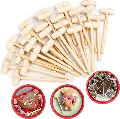 Vista 8 de Caffox Mini martillos de madera para chocolate, 30 mazos de madera pequeños para corazón de chocolate rompible, manualidades y accesorios de juego
