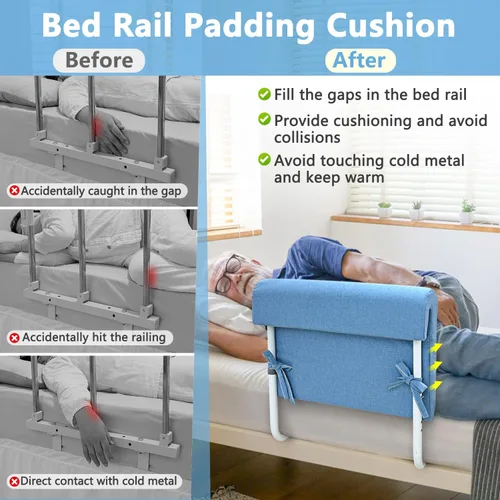 Vista 2 de KAAMOS Cojín acolchado para riel de cama, fundas acolchadas para camas de hospital, protector de caídas de camas, almohadillas de barrera