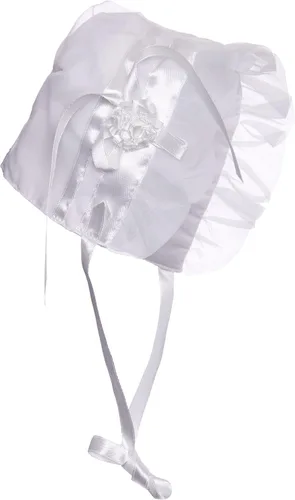 Vista 3 de Vestido largo de bautizo de organza bordado blanco con capó