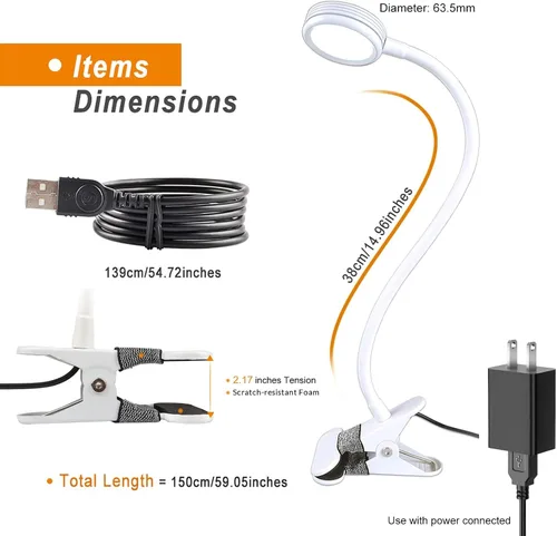 Vista 7 de LEPOWER Luz de clip, lámpara de lectura de libros para escritorio, cabecera Blanco