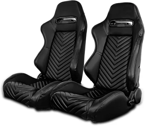 Vista 10 de IKON MOTORSPORTS, Asiento universal de carreras PU + cuero de carbono + gamuza, con deslizadores dobles, asiento deportivo reclinable negro