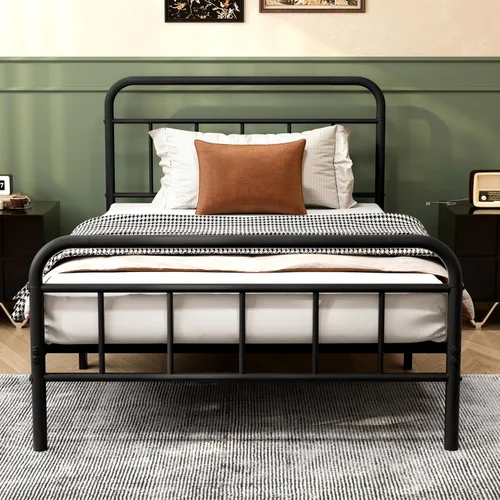 Vista 8 de Base de cama de metal de 14 pulgadas, marco de cama tamaño Queen con espacio de almacenamiento, base de colchón resistente y resistente, fácil