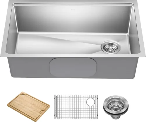 Vista 17 de KRAUS Fairlane KHT631-15 - Fregadero de cocina o bar, 15 pulgadas, montaje directo/superior, cuenco individual, de acero inoxidable de calibre 18
