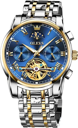 Vista 9 de OLEVS Relojes mecánicos automáticos para hombre, cuerda automática, impermeable, acero inoxidable, relojes de pulsera para hombre, reloj de lujo