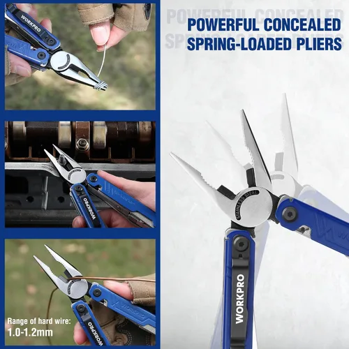 Vista 8 de WORKPRO Multiherramienta con cuchillo de bolsillo, regalo de cumpleaños para hombres, papá, padre, marido, alicates de acero inoxidable 18 en 1