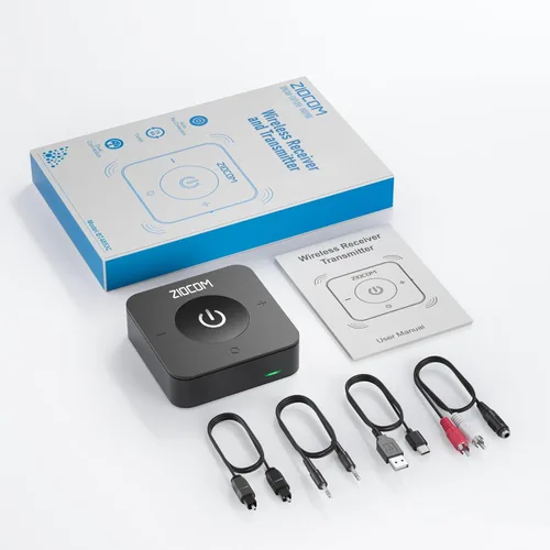 Vista 8 de ZIOCOM Transmisor Bluetooth para TV, adaptador Bluetooth inalámbrico para TV/PC/altavoz/estéreo doméstico (óptico, auxiliar de 0.1 in, RCA)