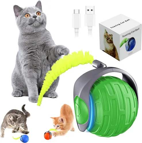 Vista 9 de Juguetes para gatos,Pelota interactiva para gatos de interior aburrido, azul Rodamiento automático, resistente a caídas y evita obstáculos, ajuste