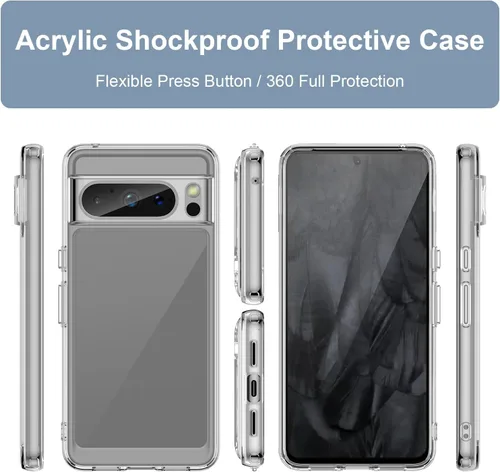 Vista 3 de Diseño para Google Pixel 8 Pro, funda ultradelgada que no se pone amarillenta, transparente a prueba de golpes con cubierta protectora rígida