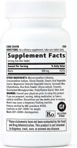 Vista 2 de GNC Niacina 500 mg, 100 tabletas, apoya la salud de los vasos sanguíneos